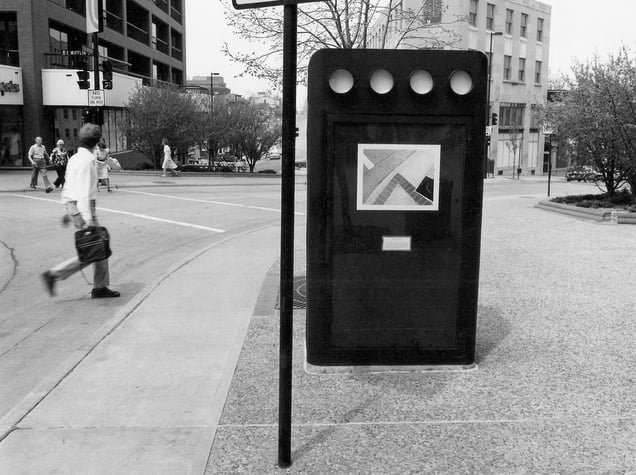'In situ' installation view, north corner, Capitol Square, Madison, WI, 1982