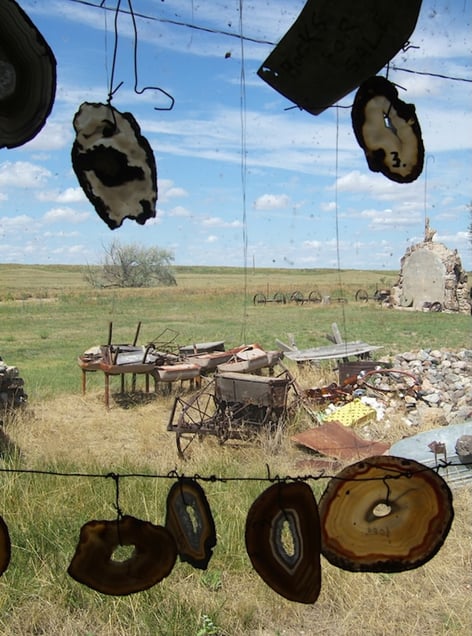 Polished agates in window, 2010.