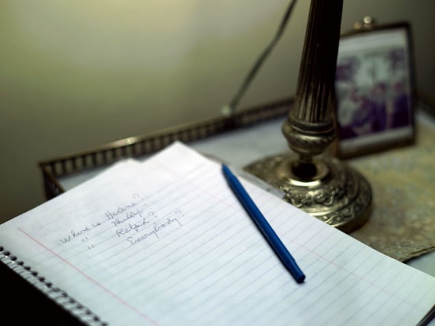 I find these scraps of writing all over the house…they are a glimpse into his mind, the disquiet he tries to hide from me. Where is everyone? What’s going on? How lost he feels. From the series "Days With My Father."