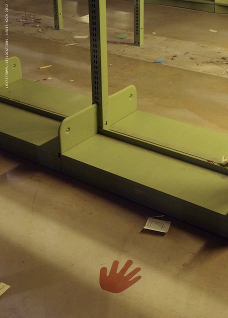 One of '12Dislocations,' in Bookless' installation/event, Madison (WI) Public Library, 2012
