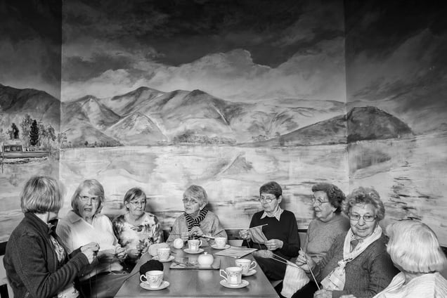 Knitting and nattering, or, stitching and bitching over a coffee morning.