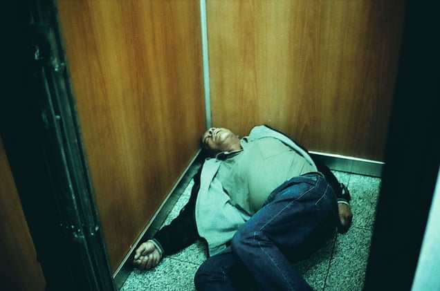 My neighbor died in the elevator.