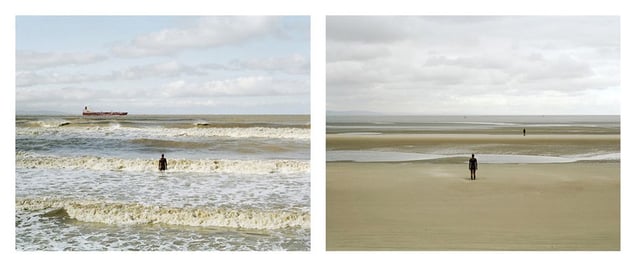 Grand Prize Winner, Portfolio Category, Lens Culture International Exposure Awards 2011
Anthony Gormley statues, Crosby beach, Liverpool. 5 and 7 April 2008. High water 12 noon, low water 9 am, from the series Sea Change © Michael Marten