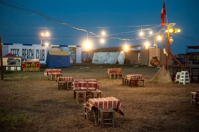 Turkey, Igneada An empty outdoor cafe in the Igneada resort on the Black Sea© Petrut Calinescu
