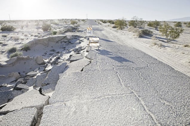 Broken road near the little town of Salton City.