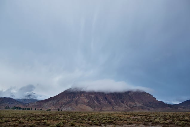 Tobin range. The fault scarp (that looks like a white stripe) was produced in 1915 earthquake. Grass Valley, Nevada 2015