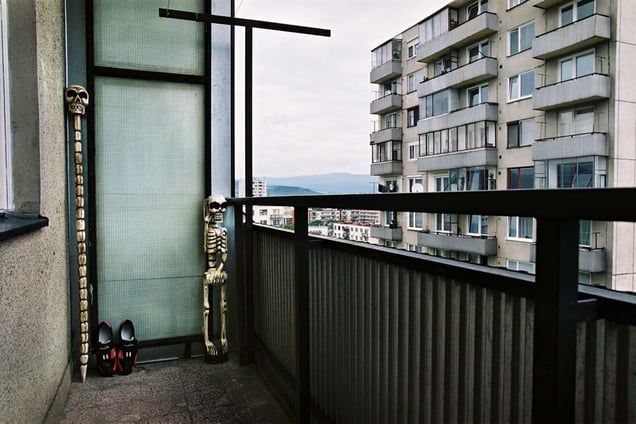Skeletons on a balcony in Pezinok, 2004. © Andrej Balco