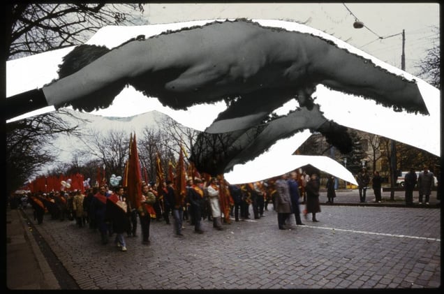 Red demonstrations in November of 1989, from Jump beyond red © Yevgeniy Pavlov (Ukraine), from the exhibition Transition.  Courtesy of the Noorderlicht Photofestival 2008.