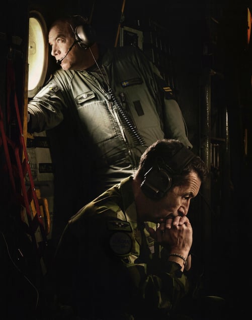Supreme Commander of the Swedish Armed Forces General Micael Bydén aboard a Hercules aircraft en route to Aurora 23, the largest military exercise since the Cold War.
