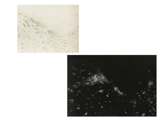 Untitled works of Fire .10-06-13 and 04-06-13 Unique gunpowder generated gelatin silver prints.