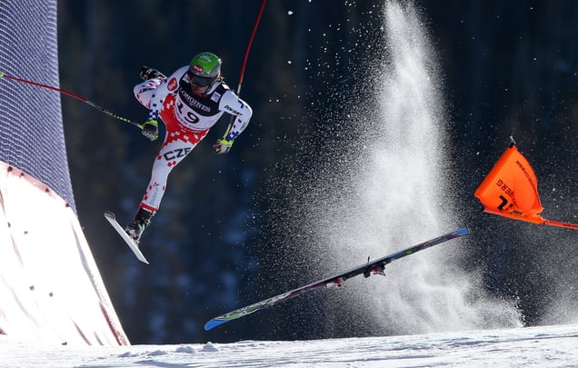 Czech Republic's Ondrej Bank crashes during the downhill race of the Alpine Combined at the FIS World Championships in Beaver Creek, Colorado, USA, on 15 February 2015.