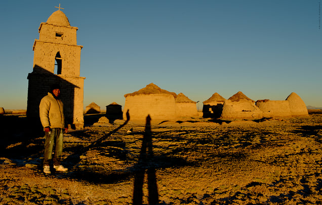 Long sunset shadows on traditional houses