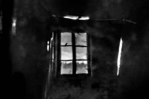 A broken window.