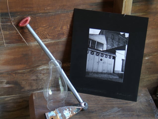 Man Ray's garage studio, Rue Ferou, at night (LK photo, 1987), mounted on steel