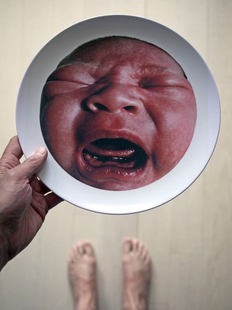 Some men deal with their baby rage by drinking. I made plates. Do all baby pictures have to be carved out of a block of solid saccharin? © Phillip Toledano