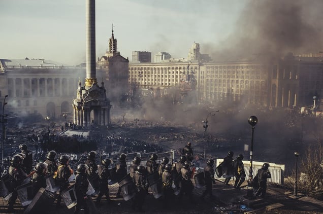 On that day police was very cruel and pushed protesters back to Maydan. A lot of suffers and approximately ten dead. Protesters again began to build barricades and to burn car tires. The police burned Trade Unions Federation of Ukraine where burned alive those who was in the building. This confrontation lasted for two days. Kiev, Feb. 19, 2014