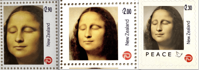 Very rare Mona Lisa stamps - $2.90 $2.30 $2.00 - New Zealand