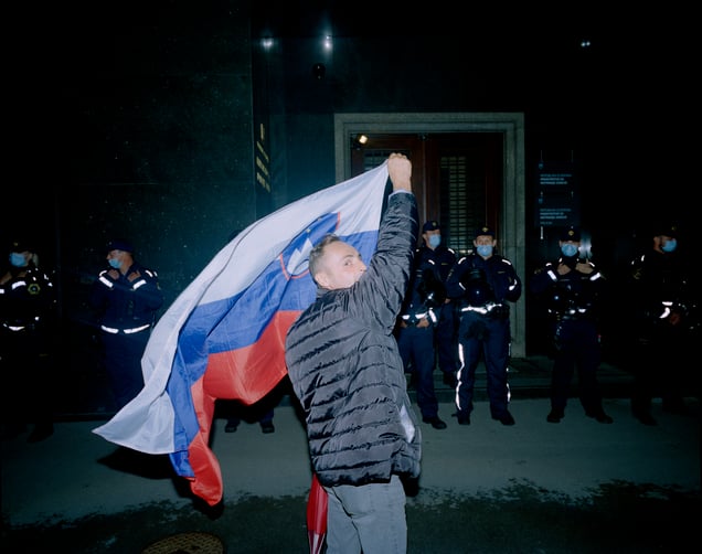 Protestor in front of Ministry of Internal affairs, Ljubljana (2021)