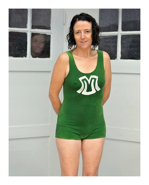 FIG. 0395GAS (TM)                           Aune Heimolainen, one of the best swimmer girls in Mänttä Sporting Club.                                                          Year: 1943 (2015).                        Location: Mänttä