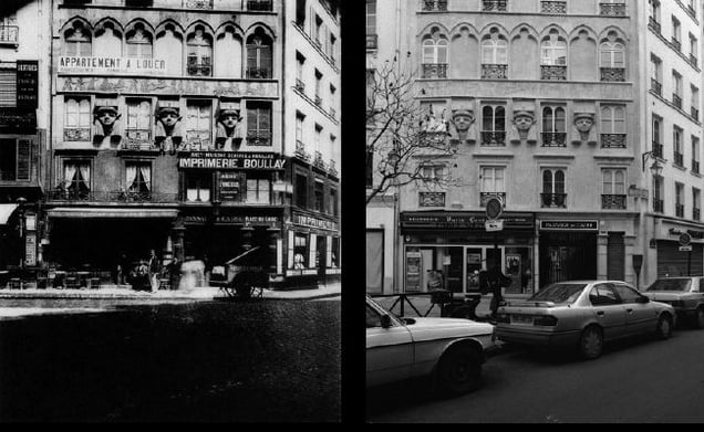 2 place du Caire,  entrée du passage du Caire, 1907-08, © Eugene Atget. 2 place du Caire, entrée du passage du Caire, 1998, © Christopher Rauschenberg.