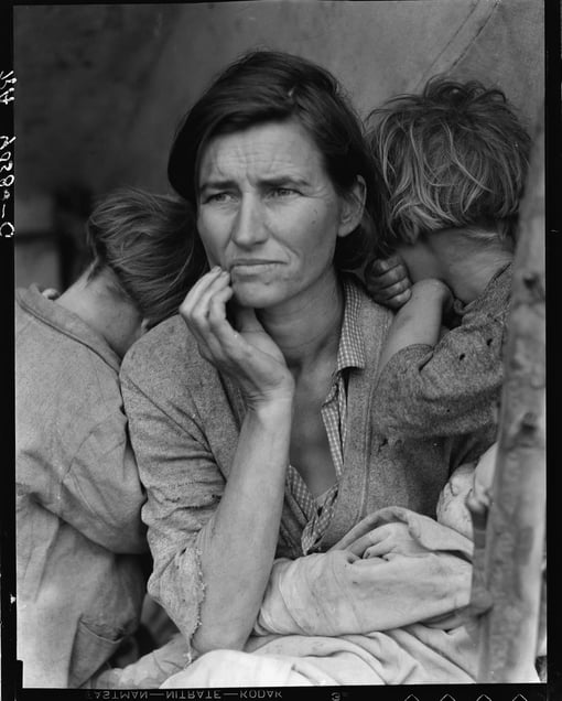 Destitute pea pickers in California. Mother of seven children. Age thirty-two. Nipomo, California, 1936