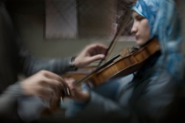 Blind women chamber orchestra Al Nour wal Amal (Light & Hope) from Egypt. Cairo 04 Dec 2011.