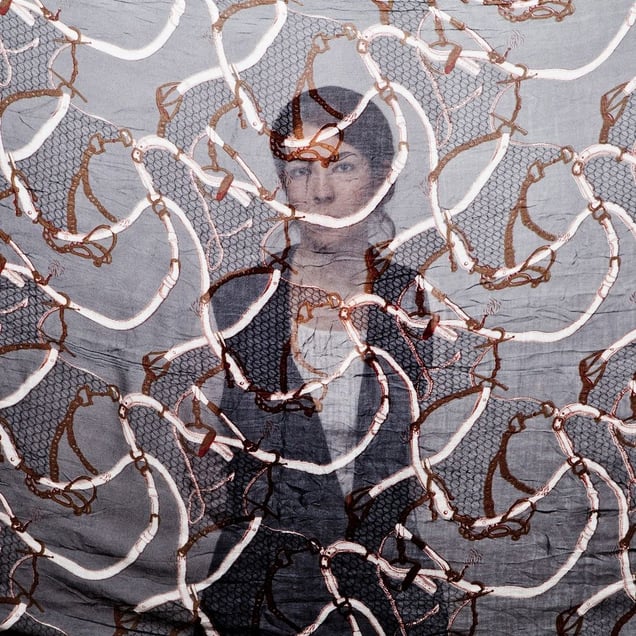 Gelareh, an Iranian woman is photographed through the fabric of her hijab (the Islamic headscarf worn by women in the presence adult men who are not members of her immediate family). Since the Islamic revolution in 1979, Iranian women are not allowed to be seen in public without proper Islamic head dress in Iran. Not wearing a proper hijab is illegal and can result in arrest by a special police un
