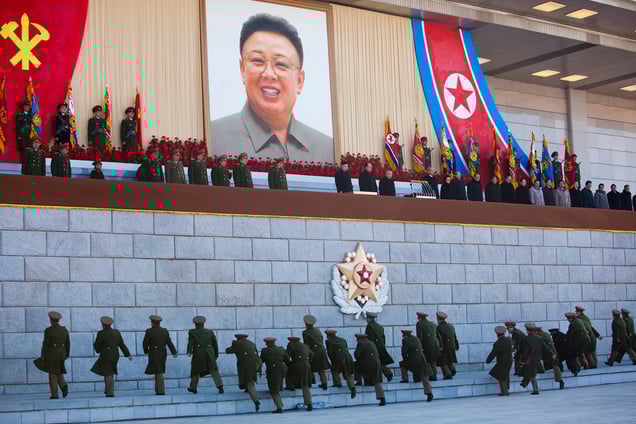 Senior military members approach an area where new North Korean leader Kim Jong Un and other military and political leaders stand before commemorating the70th birthday of the late Kim Jong Il at Kumsusan Memorial Palace inPyongyang, North Korea, 16 February 2012.