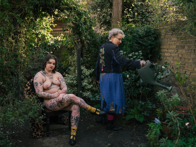 Watering the plants in the garden