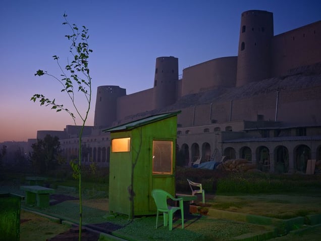 A security guards booth at the newly restored Ikhtiaruddin citadel, Herat. © Simon Norfolk.