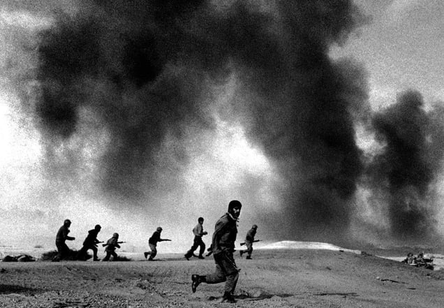 Iranian troops advancing in Bostan battle  1981
© Copyright 1979-2009 Alfred Yaghobzadeh. All rights reserved.