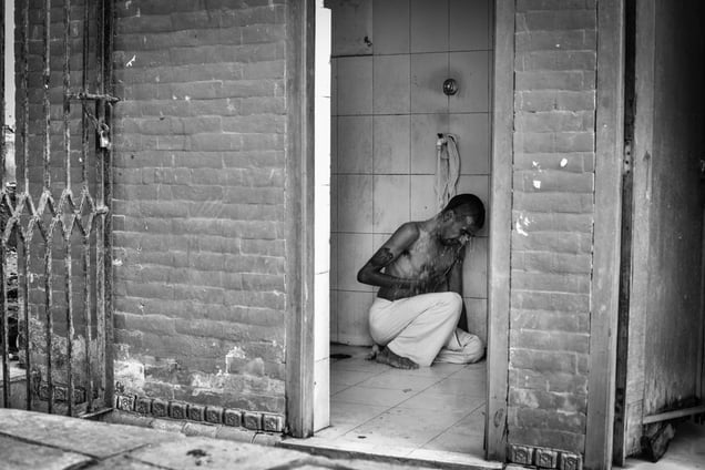He is expected to take a bath and clean himself before the daily religious rituals everyday. He takes a shower at a public facility inside the Kriyaputri complex.