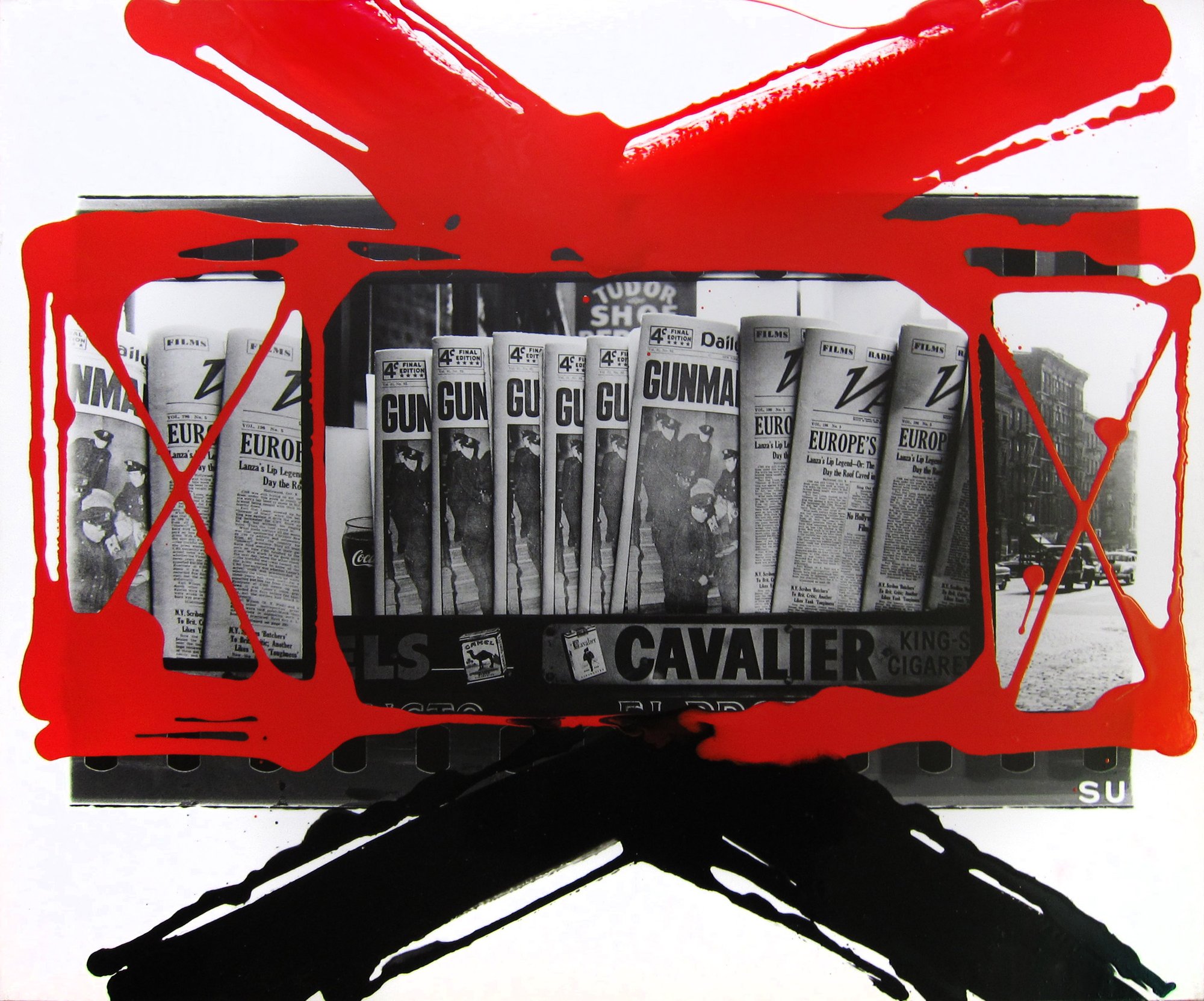 William Klein, Gun, Gun, Gun, New York, 1955 (painted contact, c. 2012) Courtesy of Studio William Klein and William Klein Estate.