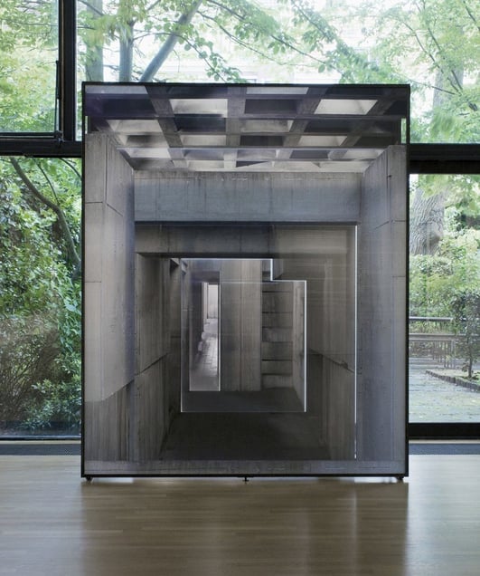 Study on Perspective I. Installation. Exhibition View at Foam Museum, Netherlands. Direct to Media Printing, Acrylic, Steel. 240 x 200 cm. 2014