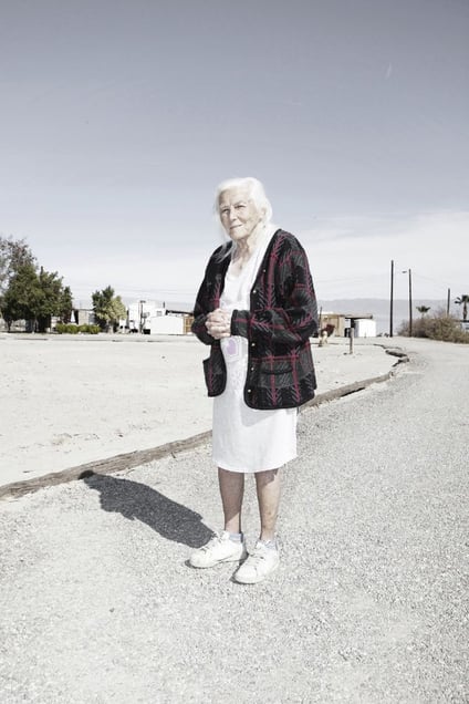 94 years old woman living at Salton Sea Beach.