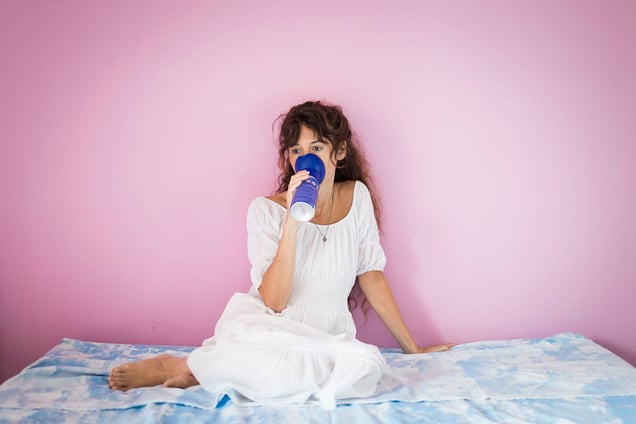 Serena, 38 years old, in her house in Verona.