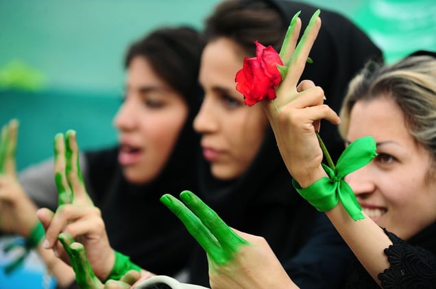 Supporters of former premier Mir Hossein Mousavi attend an electoral campaign rally in Tehran. Irans electoral watchdog, the Guardians Council, has cleared hardliner Ahmadinejad to stand in the June 12 presidential election along with a fellow conservative, a moderate and a reformist. The other candidates are former Revolutionary Guards chief Mohsen Rezai, Iranian President Mahmoud Ahmadinejad and ex-parliament speaker Mehdi Karroubi. Tehran, IRAN - June 2009
© Copyright 1979-2009 Alfred Yaghobzadeh. All rights reserved.