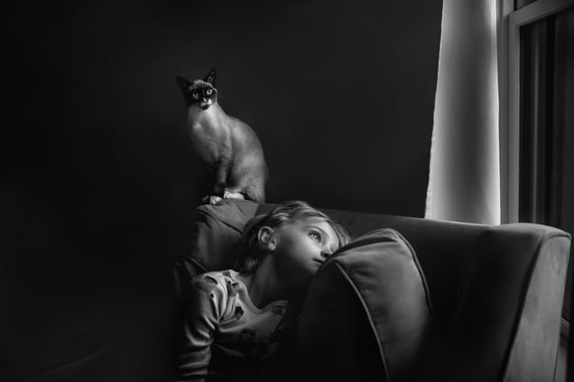Portrait of a Cat with Boy