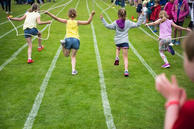 Junior Highland Games, the under 12's skipping race. Scotland.
