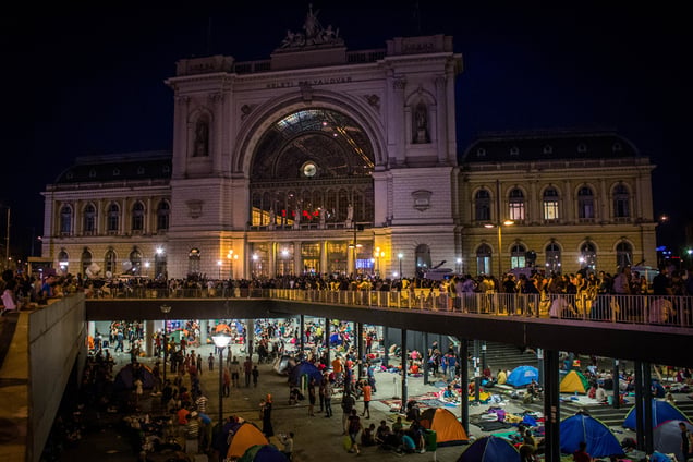 Night over the eastern railwaystation in Budapest