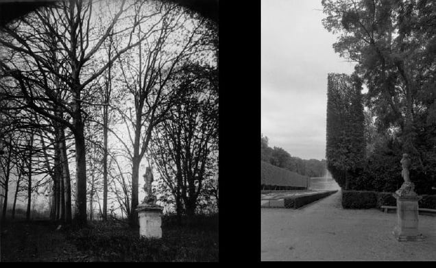 Parc de Sceaux,  avril 1924, © Eugene Atget. Parc de Sceaux,  July 1998, © Christopher Rauschenberg.