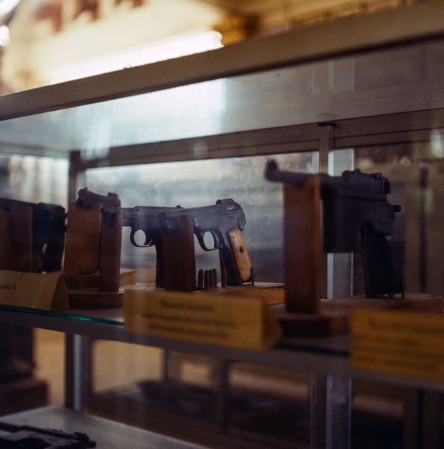 Pistols in a museum, Nong Bua, Nakhon Sawan. © Luke Duggleby 2025