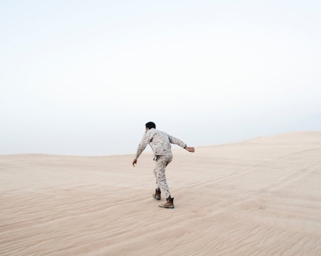 LIBYA. Ghadames, February 2014. At the border with Algeria, a Zintan Brigade soldier patrolling the border. The brigade of the Zintan area is best known for detaining Saif al-Islam Gaddafi after his capture in November 2011.