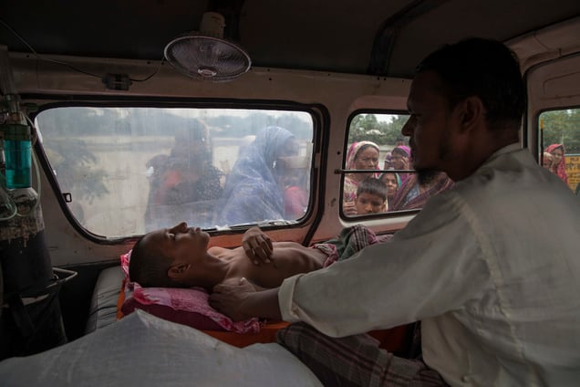 Md. Abdullah (age 15) suffering from diarrhoea for a few days, going to district hospital. Waterborne diseases like diarrhoea, dysentery, skin diseases, are very common in Satkhira.