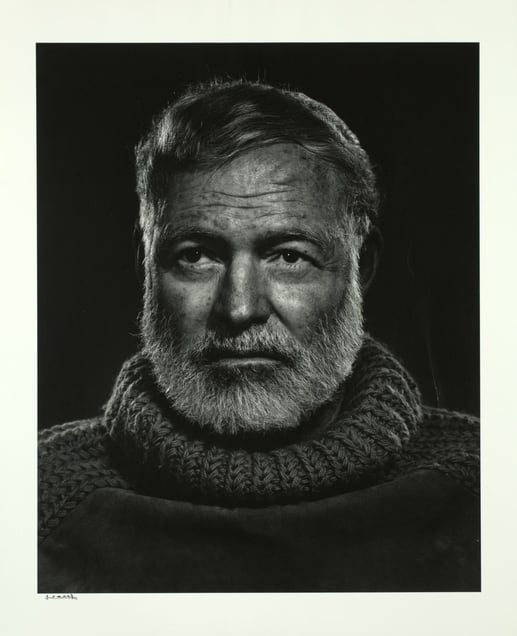 Ernest Hemingway, 1957, silver print, gift of the artist, 1975. Courtesy of The Estate of Yousuf Karsh and La Parisienne de Photographie, 2015.