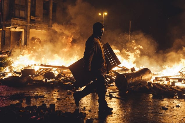 During another assault of the Maidan by police all the tents were burned. Kiev, Feb. 18, 2014
