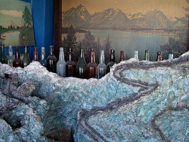 In the Tower Museum: old flasks and a model of the Pikes Peak highway, 2007.