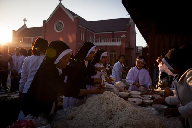 Catholic Nuns at a Church in downtown Myitkyina, Myanmar.
