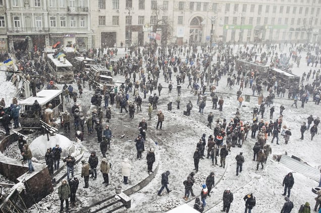Protesters near Lobanovskoho stadium during armistice. Kyiv, Jan. 21, 2014.