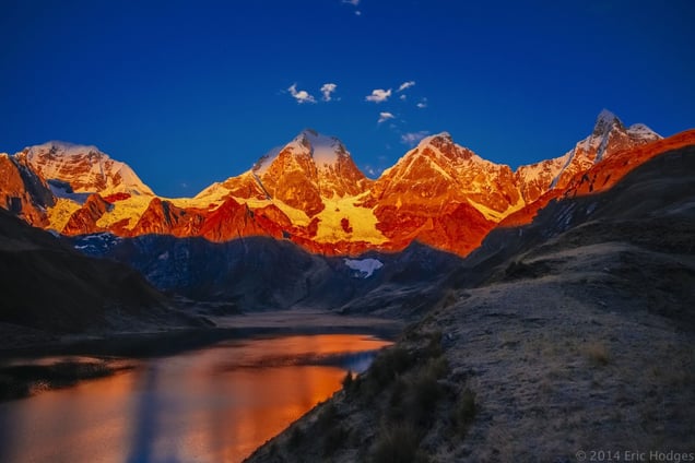 Yerupaja Sunrise at Carhuacoacha Lake